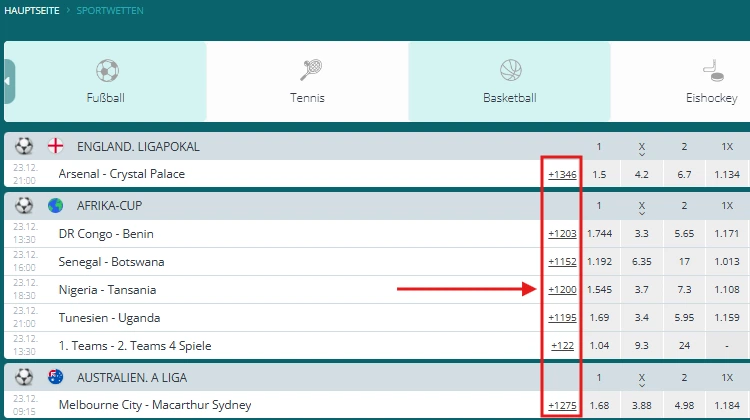 Anzahl Wettmärke 22bet